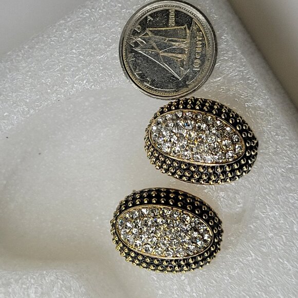 Gold and Crystal Clip On earrings - Picture 4 of 7